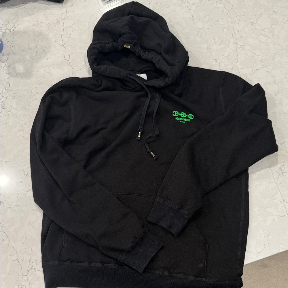 Hoorsenbuhs Black Hoodie with Green Logo